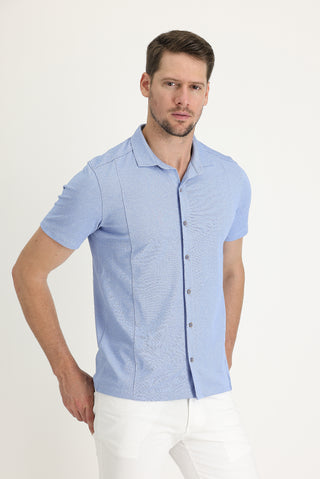  Mavi Yarım İtalyan Yaka Slim Fit Dar Kesim Tişört