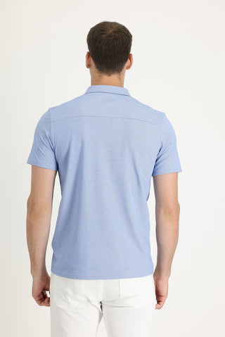  Mavi Yarım İtalyan Yaka Slim Fit Dar Kesim Tişört