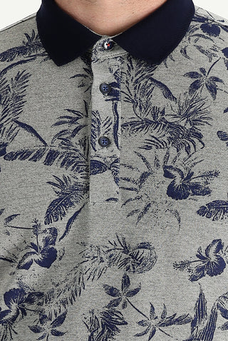  Orta Bej Polo Yaka Slim Fit Dar Kesim Baskılı Tişört
