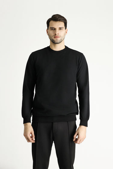 Siyah Bisiklet Yaka Pamuklu Sweatshirt