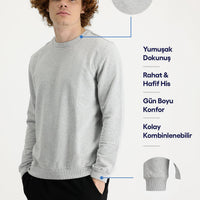Orta Gri Melanj Bisiklet Yaka Regular Fit Mevsimlik 2 İplik Pamuklu Sweatshirt