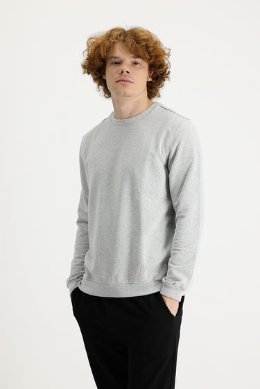 Orta Gri Melanj Bisiklet Yaka Pamuklu Sweatshirt