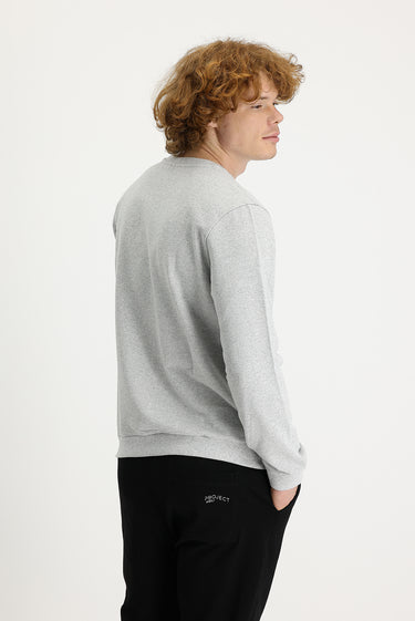  Orta Gri Melanj Bisiklet Yaka Pamuklu Sweatshirt