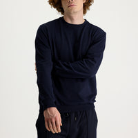 Orta Lacivert Bisiklet Yaka Pamuklu Sweatshirt