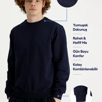Orta Lacivert Bisiklet Yaka Regular Fit Mevsimlik 2 İplik Pamuklu Sweatshirt