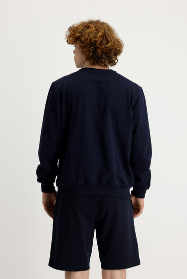 Orta Lacivert Bisiklet Yaka Pamuklu Sweatshirt