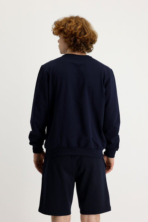 Orta Lacivert Bisiklet Yaka Regular Fit Mevsimlik 2 İplik Pamuklu Sweatshirt