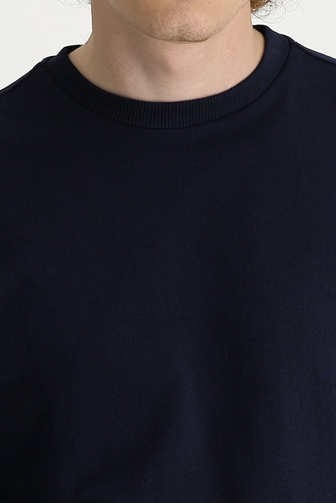 Orta Lacivert Bisiklet Yaka Regular Fit Mevsimlik 2 İplik Pamuklu Sweatshirt