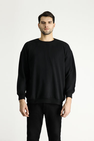  Siyah Bisiklet Yaka Oversize Pamuklu Sweatshirt