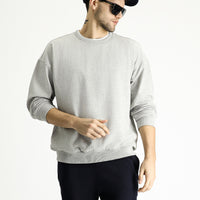 Açık Gri Melanj Bisiklet Yaka Oversize Pamuklu Sweatshirt