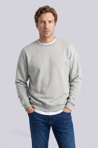  Açık Gri Melanj Bisiklet Yaka Oversize Pamuklu Sweatshirt