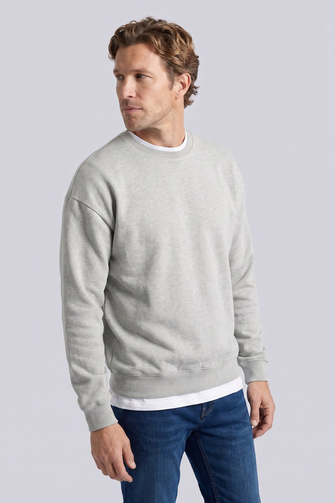 Açık Gri Melanj Bisiklet Yaka Oversize Pamuklu Sweatshirt