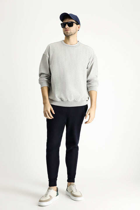 Light Grey Melange Crew Neck Oversize Cotton Sweatshirt