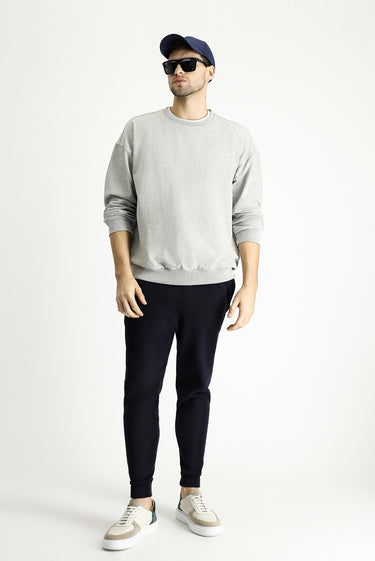  Açık Gri Melanj Bisiklet Yaka Oversize Pamuklu Sweatshirt