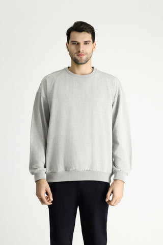  Açık Gri Melanj Bisiklet Yaka Oversize Pamuklu Sweatshirt
