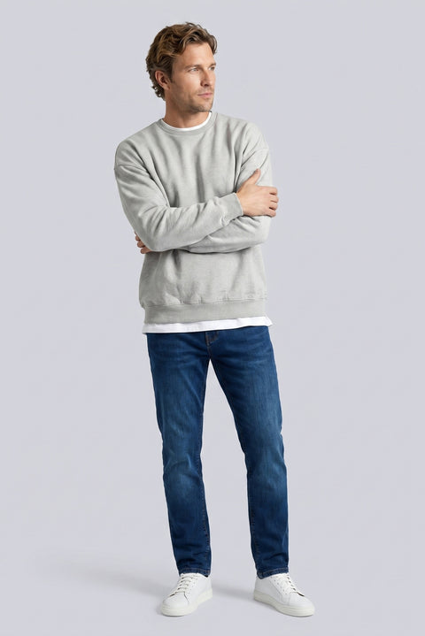 Açık Gri Melanj Bisiklet Yaka Oversize Pamuklu Sweatshirt