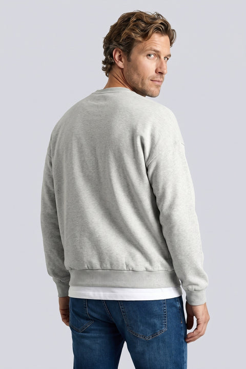 Açık Gri Melanj Bisiklet Yaka Oversize Pamuklu Sweatshirt