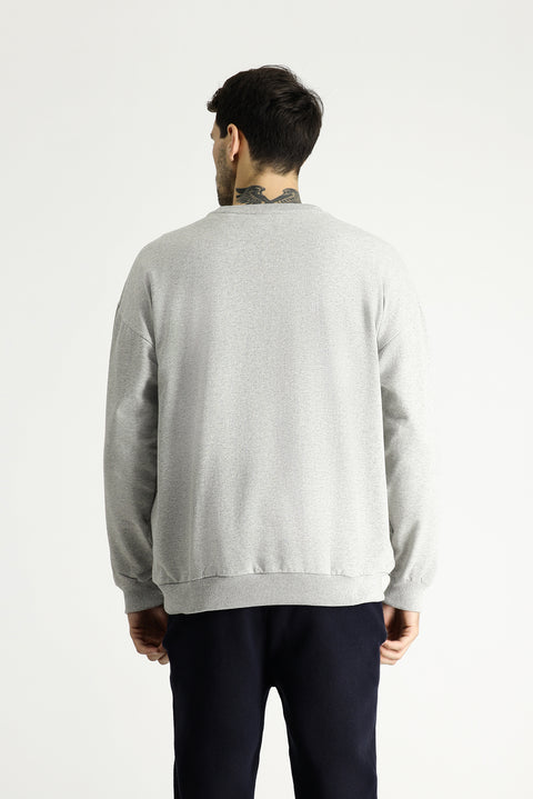 Açık Gri Melanj Bisiklet Yaka Oversize Pamuklu Sweatshirt