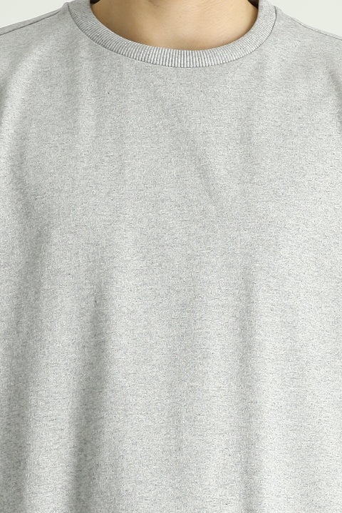 Açık Gri Melanj Bisiklet Yaka Oversize Pamuklu Sweatshirt