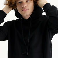 Siyah Kapüşonlu Pamuklu Sweatshirt