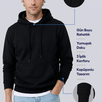 Black Regular Fit Hooded Cotton Sweatshirt