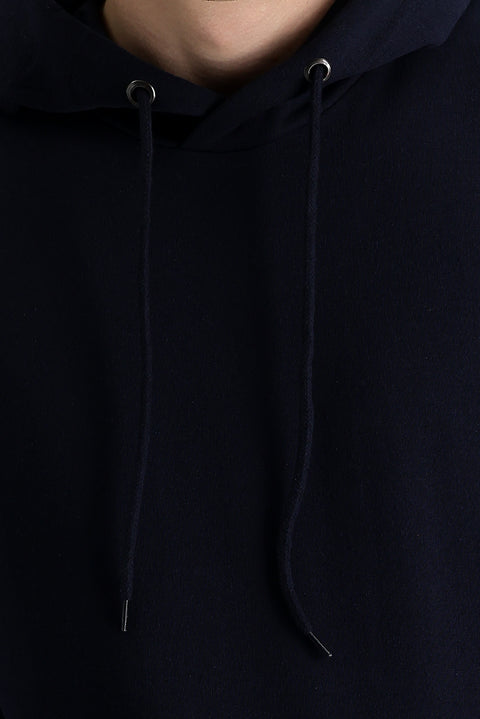 Orta Lacivert Kapüşonlu Pamuklu Sweatshirt