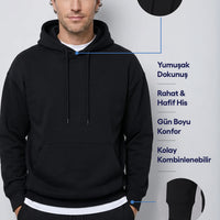 Siyah Kapüşonlu Oversize Pamuklu Sweatshirt