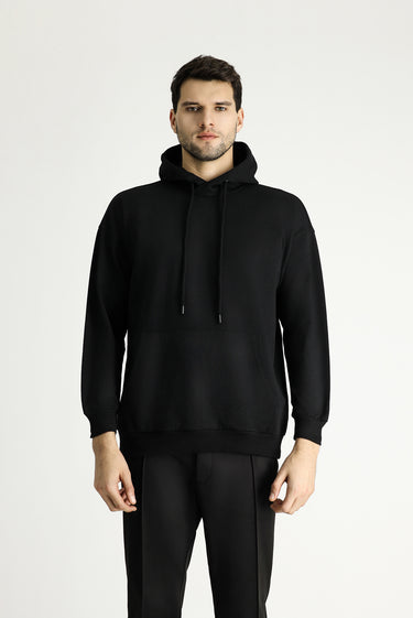  Siyah Kapüşonlu Oversize Pamuklu Sweatshirt