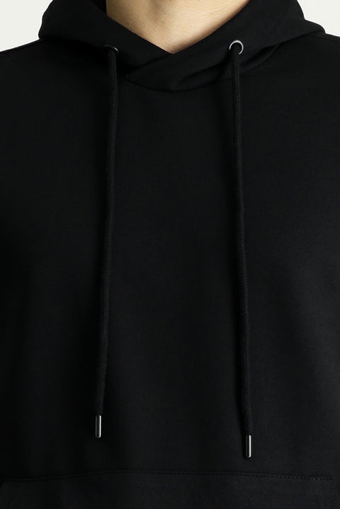 Siyah Kapüşonlu Oversize Pamuklu Sweatshirt