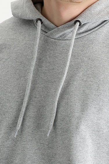  Açık Gri Melanj Kapüşonlu Oversize Pamuklu Sweatshirt