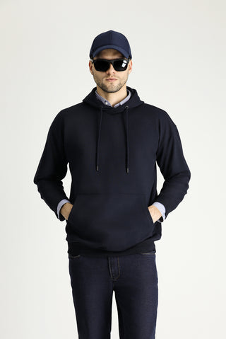  Orta Lacivert Kapüşonlu Oversize Pamuklu Sweatshirt