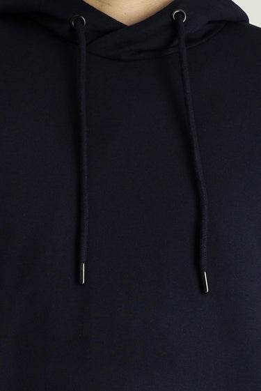 Orta Lacivert Kapüşonlu Oversize Pamuklu Sweatshirt