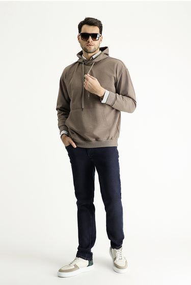 Orta Kahve Kapüşonlu Oversize Pamuklu Sweatshirt