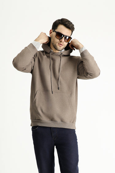 Orta Kahve Kapüşonlu Oversize Pamuklu Sweatshirt