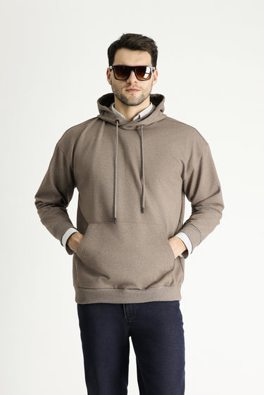 Orta Kahve Kapüşonlu Oversize Pamuklu Sweatshirt