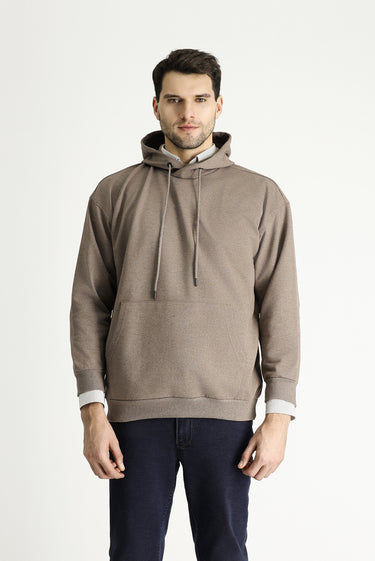 Orta Kahve Kapüşonlu Oversize Pamuklu Sweatshirt