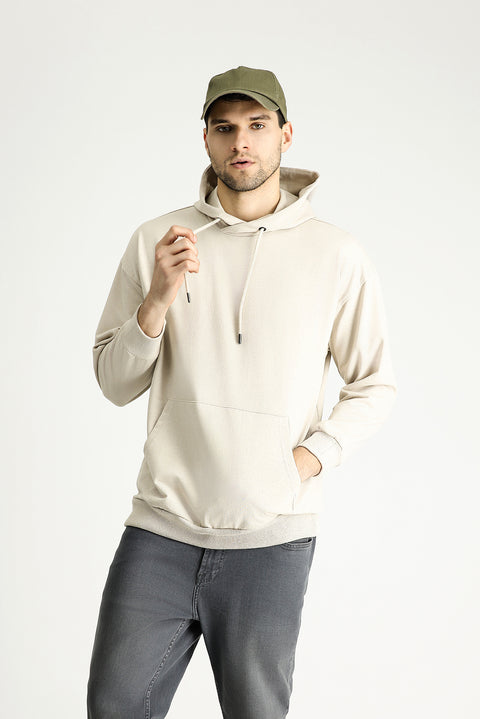 Light Mink Hooded Oversize Cotton Sweatshirt