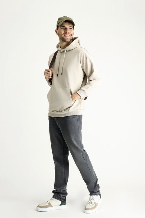 Light Mink Hooded Oversize Cotton Sweatshirt