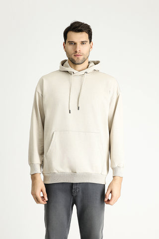  Açık Vizon Kapüşonlu Oversize Pamuklu Sweatshirt