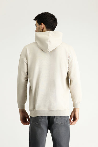 Açık Vizon Kapüşonlu Oversize Pamuklu Sweatshirt