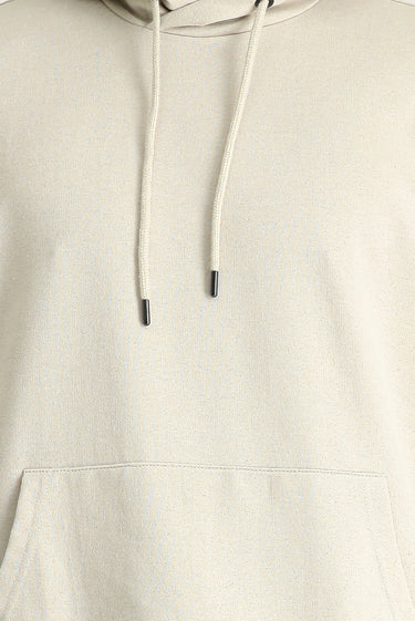 Açık Vizon Kapüşonlu Oversize Pamuklu Sweatshirt