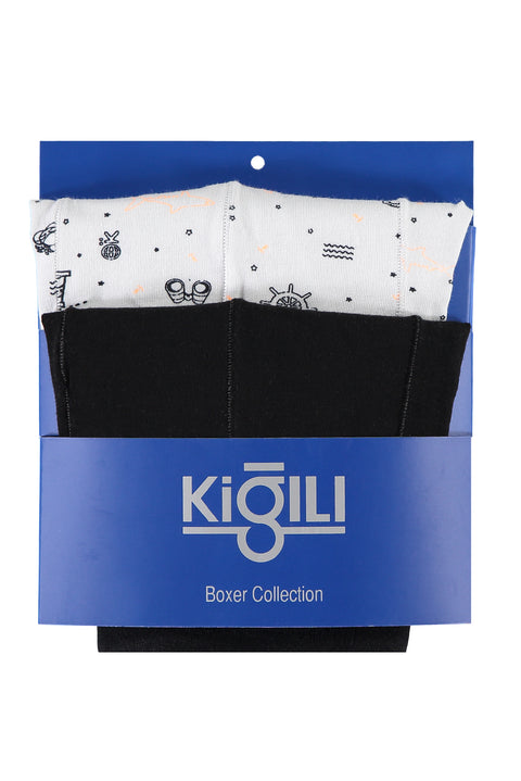 Siyah 2'li Desenli Pamuklu Süprem Boxer Seti