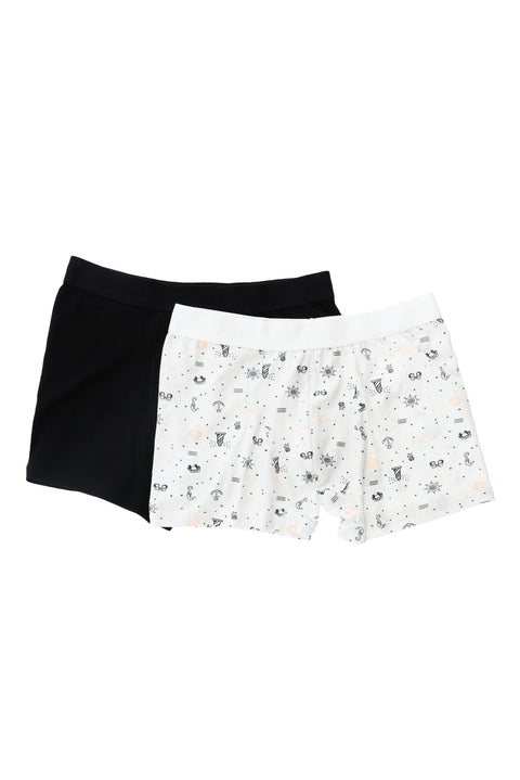 Siyah 2'li Desenli Pamuklu Süprem Boxer Seti