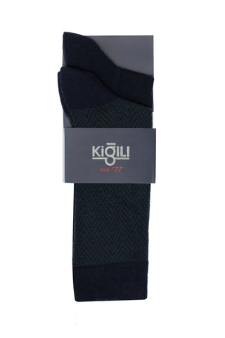  Koyu Lacivert Melanj 2'li Desenli Çorap Seti