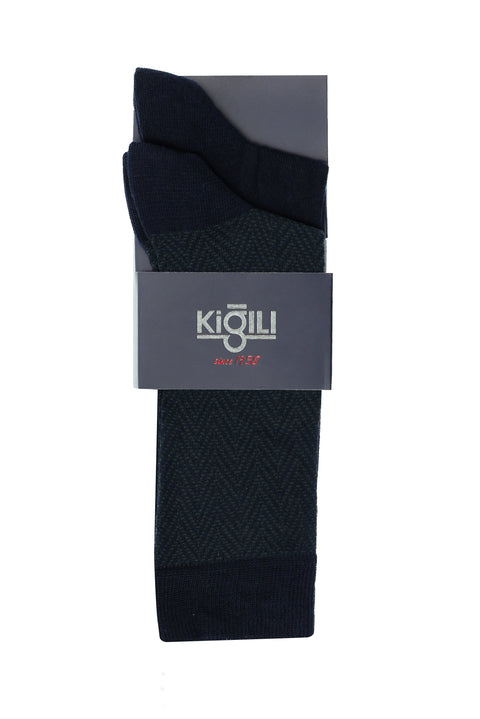 Koyu Lacivert Melanj 2'li Desenli Çorap Seti