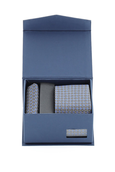 Orta Gri 2'li Kravat & Mendil Seti