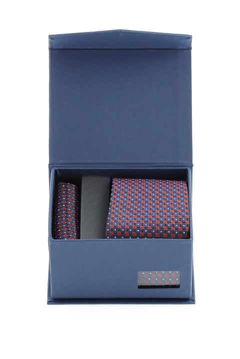 Orta Lacivert 2'li Kravat Mendil Seti