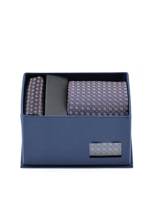 Orta Kahve 2'li Kravat Mendil Seti