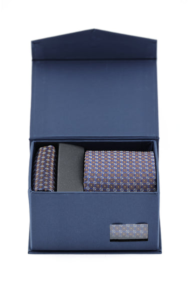 Orta Kahve 2'li Kravat Mendil Seti