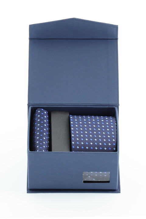 Orta Lacivert 2'li Kravat Mendil Seti